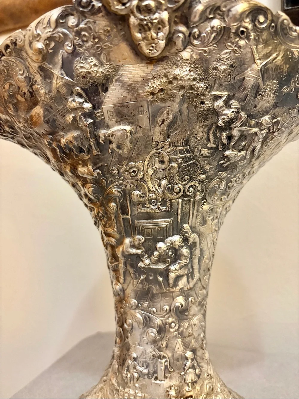 Antique Barbour SP Co 3737 Silver Plate Repoussé Bride’s Basket with Handle 16”